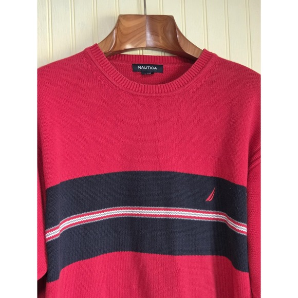 Nautica Other - Nautica Sweater Mens XL Red Navy Stripe 100% Cotton Crewneck Pullover